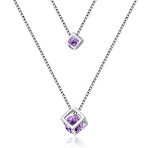 925 Silver Necklace with Amethyst Pendant for Party