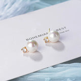 925 Silver Pearl Zircon Stud Earrings Wedding Party