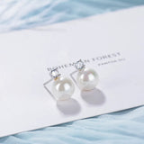 925 Silver Pearl Zircon Stud Earrings Wedding Party