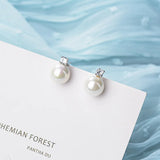 925 Silver Pearl Zircon Stud Earrings Wedding Party
