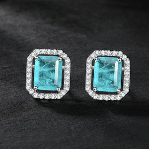 925 Sterling Silver Sapphire Rectangle Stud Earrings