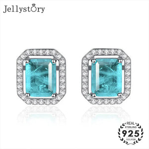925 Sterling Silver Sapphire Rectangle Stud Earrings