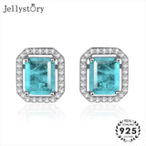 925 Sterling Silver Sapphire Rectangle Stud Earrings