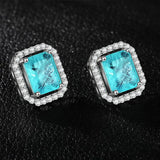 925 Sterling Silver Sapphire Rectangle Stud Earrings