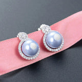 Freshwater Pearl Earrings 925 Sterling Silver Zircon Stud Jewelry