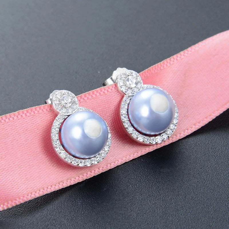 Freshwater Pearl Earrings 925 Sterling Silver Zircon Stud Jewelry