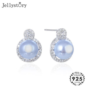 Freshwater Pearl Earrings 925 Sterling Silver Zircon Stud Jewelry