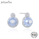 Freshwater Pearl Earrings 925 Sterling Silver Zircon Stud Jewelry