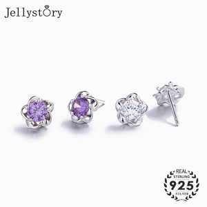 Amethyst Flower Stud Earrings 925 Sterling Silver Wedding Jewelry