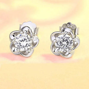 Amethyst Flower Stud Earrings 925 Sterling Silver Wedding Jewelry