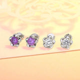 Amethyst Flower Stud Earrings 925 Sterling Silver Wedding Jewelry