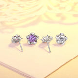 Amethyst Flower Stud Earrings 925 Sterling Silver Wedding Jewelry
