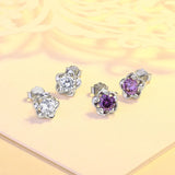 Amethyst Flower Stud Earrings 925 Sterling Silver Wedding Jewelry