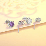 Amethyst Flower Stud Earrings 925 Sterling Silver Wedding Jewelry