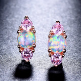 12mm Opal Stud Earrings 925 Silver Wedding Jewelry Oval Lady Party