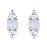 12mm Opal Stud Earrings 925 Silver Wedding Jewelry Oval Lady Party