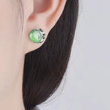 925 Silver Stud Earrings with 12mm Emerald Gemstones