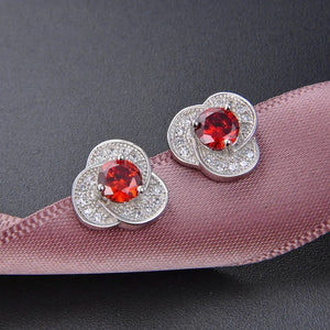 925 Silver Ruby Zircon Stud Earrings Wedding Party