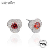 925 Silver Ruby Zircon Stud Earrings Wedding Party