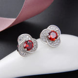 925 Silver Ruby Zircon Stud Earrings Wedding Party