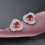 925 Silver Ruby Zircon Stud Earrings Wedding Party