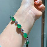925 Silver Emerald Green Gemstone Bracelet Wedding Party Jewelry