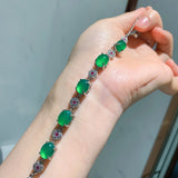 925 Silver Emerald Green Gemstone Bracelet Wedding Party Jewelry
