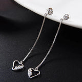 925 Silver Heart Zircon Drop Earrings Wedding Party