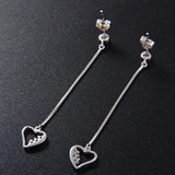 925 Silver Heart Zircon Drop Earrings Wedding Party
