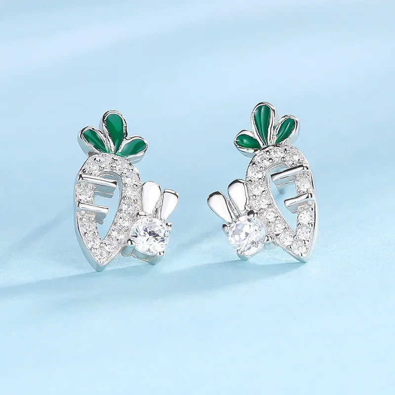 925 Sterling Silver Zircon Rabbit Stud Earrings