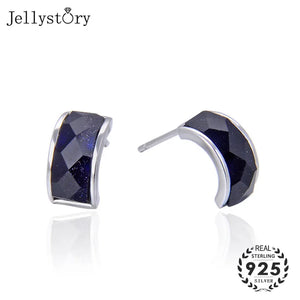 925 Silver Sapphire Stud Earrings Geometric Shape Women Wedding