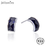 925 Silver Sapphire Stud Earrings Geometric Shape Women Wedding