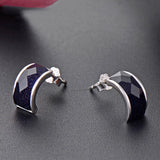 925 Silver Sapphire Stud Earrings Geometric Shape Women Wedding