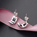 925 Silver Sapphire Stud Earrings Geometric Shape Women Wedding