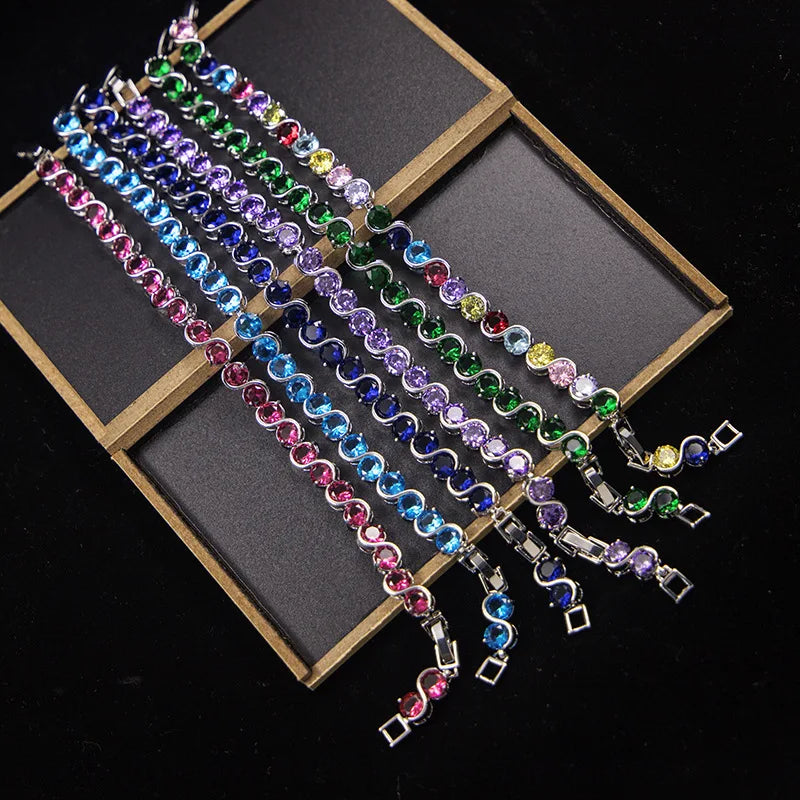 925 Silver Bracelet with Gemtones for Women Wedding Jewelry