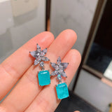 925 Silver Aquamarine Flower Earrings for Women Party