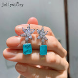 925 Silver Aquamarine Flower Earrings for Women Party