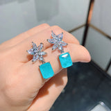 925 Silver Aquamarine Flower Earrings for Women Party