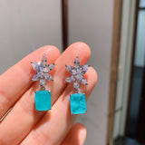 925 Silver Aquamarine Flower Earrings for Women Party