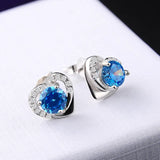 Heart Shaped Stud Earrings 925 Silver Jewelry Women Unique Design