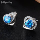 Heart Shaped Stud Earrings 925 Silver Jewelry Women Unique Design
