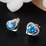 Heart Shaped Stud Earrings 925 Silver Jewelry Women Unique Design