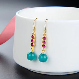 Vintage 925 Sterling Silver Emerald Ruby Drop Earrings