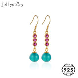 Vintage 925 Sterling Silver Emerald Ruby Drop Earrings