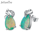 925 Sterling Silver Green Water Drop Unique Earrings