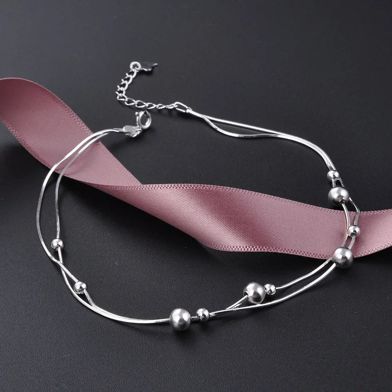 925 Sterling Silver Anklet Earrings Set