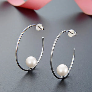 925 Silver Round Circle Pearl Earrings for Women