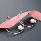 925 Silver Round Circle Pearl Earrings for Women