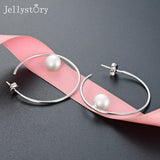 925 Silver Round Circle Pearl Earrings for Women