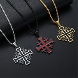 Jerusalem Cross Necklace Stainless Steel Crusades Emblem Pendant